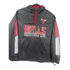 NBA Chicago Bulls Mens Pullover Windbreaker Jacket Black/Red Large Quarter-Zip